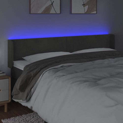 LED горна табла за легло, тъмносива, 203x16x78/88 см, кадифе