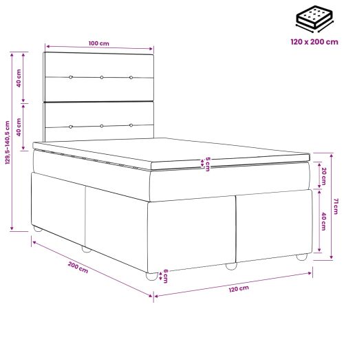 Континентално легло с матрак Кремаво 120 x 200 cm Текстил