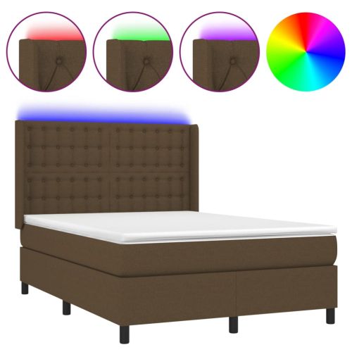 Боксспринг легло с матрак и LED, тъмнокафяво, 140x190 см, плат