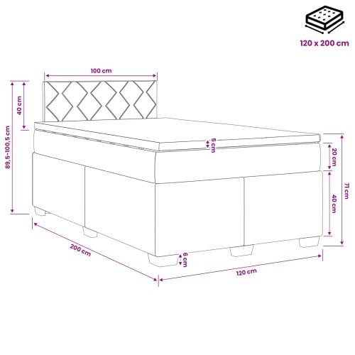 Континентално легло с матрак Светлосиво 120 x 200 cm Кадифе