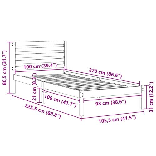 Рамка за легло Кафяво 100 x 220 cm Солидно борово дърво
