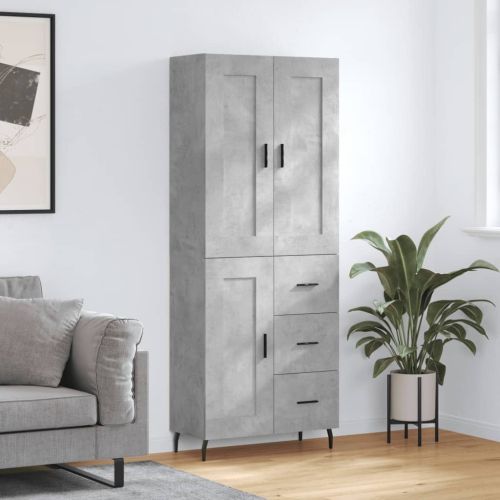 Висок шкаф, бетонно сив, 69,5x34x180 см, инженерно дърво