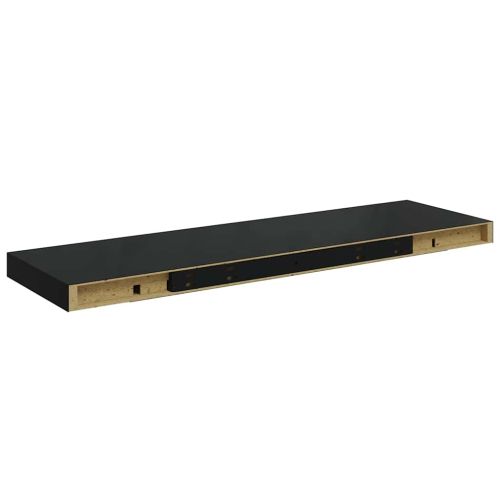 Окачени стенни рафтове, 2 бр, черен гланц, 80x23,5x3,8 см, МДФ