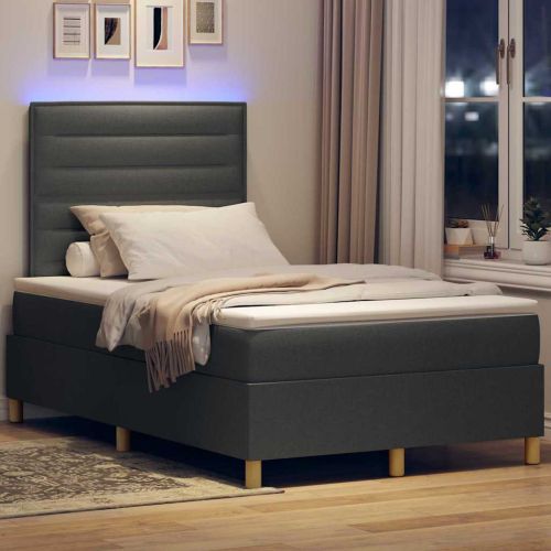 LED кутия за пружини с легло Тъмен сив 120 x 190 cm текстил
