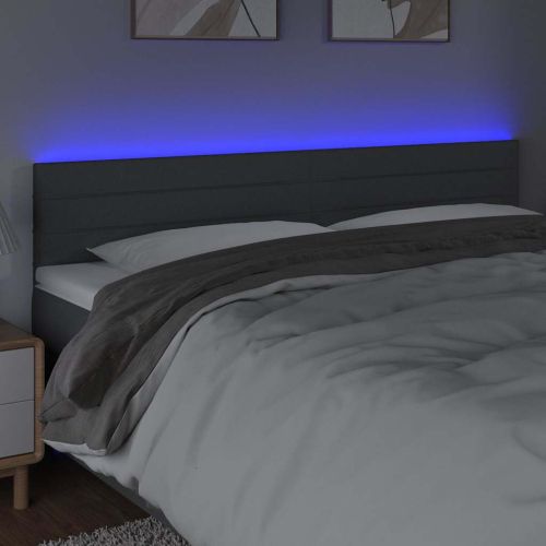 LED горна табла за легло, тъмносива, 160x5x78/88 см, плат