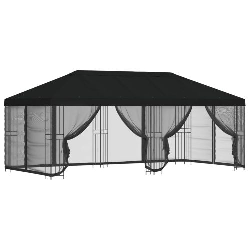 Беседка със страници 6 x 3 m Черно Полиестер и стомана 190 gsm