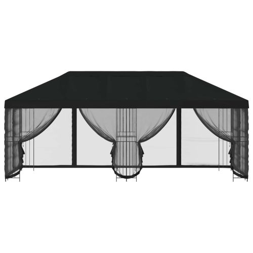 Беседка със страници 6 x 3 m Черно Полиестер и стомана 190 gsm