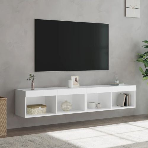 ТВ шкафове с LED осветление 2 бр бели 80x30x30 см