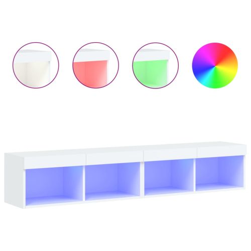 ТВ шкафове с LED осветление 2 бр бели 80x30x30 см
