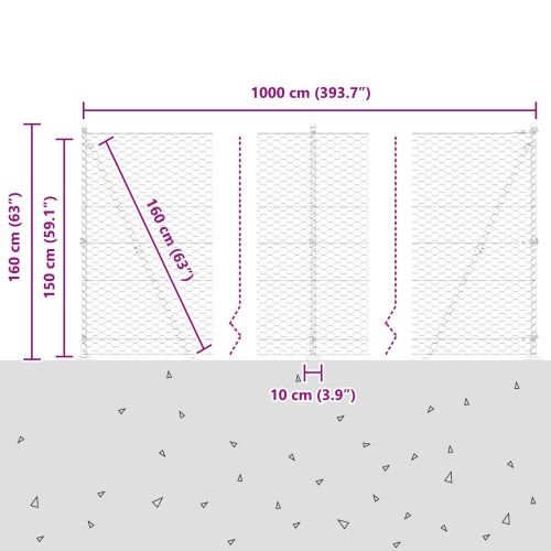 Шестоъгълна ограда с бетонна основа 10 x 1,5 m Сребристо Мрежа