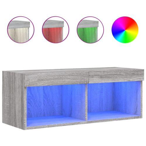 ТВ шкаф с LED осветление, сив сонома, 80x30x30 см