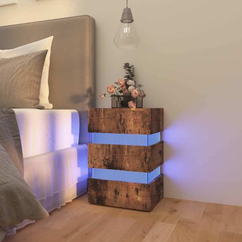 Нощно шкафче с LED, опушен дъб, 45x35x67 см, инженерно дърво