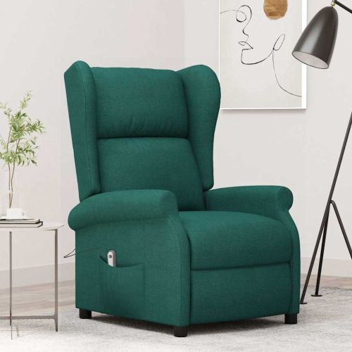 Wingback електрически реклайнер стол, тъмнозелена, текстил