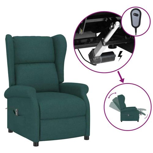 Wingback електрически реклайнер стол, тъмнозелена, текстил
