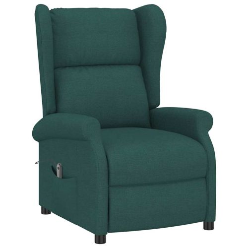 Wingback електрически реклайнер стол, тъмнозелена, текстил