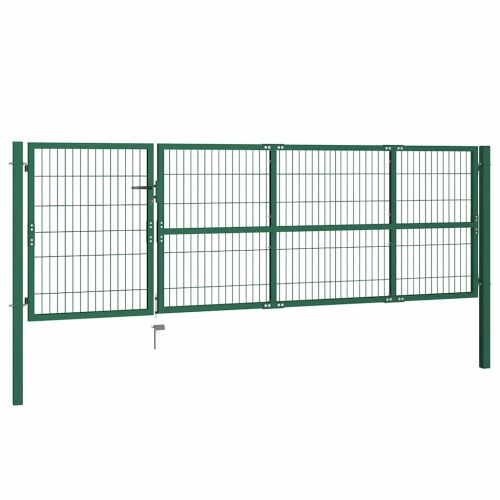 Градинска оградна порта с колони 350x100 см, стомана, зелена