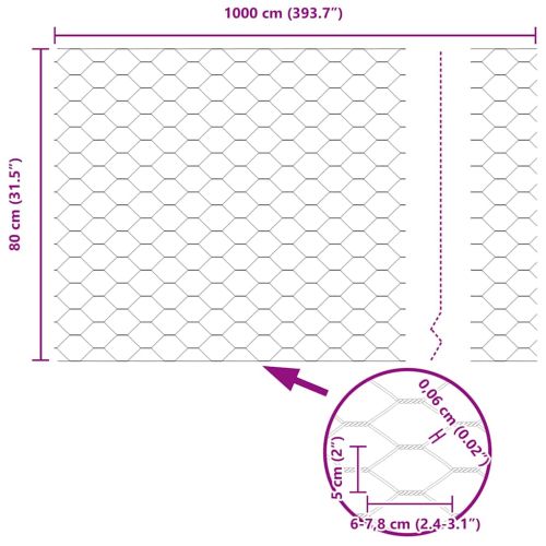 Шестоъгълна ограда 0,8 x 10 m Поцинкована стомана Сребристо