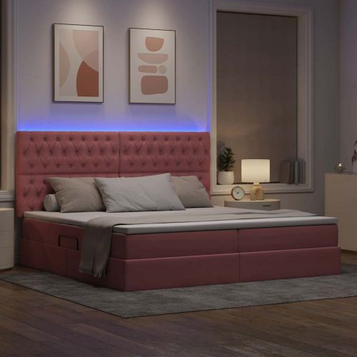 LED легло за съхранение с матрак Розово 200 x 200 cm Кадифе
