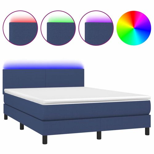 Боксспринг легло с матрак и LED, синьо, 140x190 см, плат