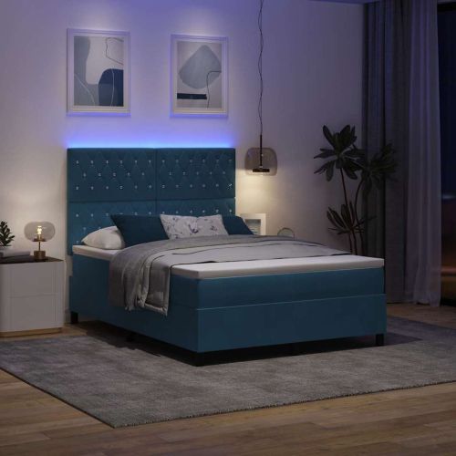 LED кутия за пружини с легло Тъмен син 140 x 190 cm Кадифе