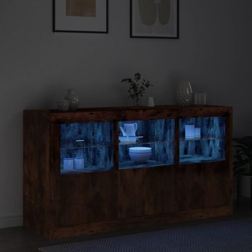 Сайдборд с LED светлини, oпушен дъб, 123x37x67 см