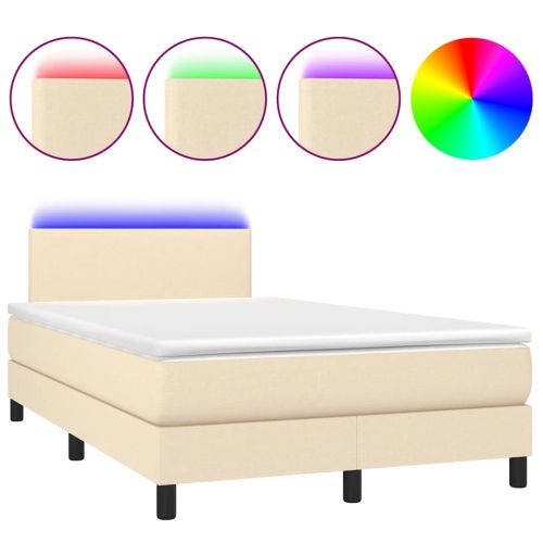Боксспринг легло с матрак и LED, кремаво, 120x200 см, плат