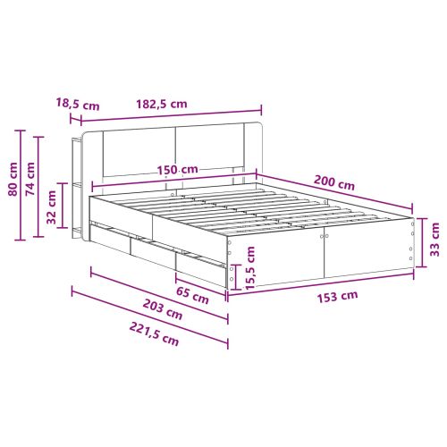 Рамка за легло с място за съхранение и табла Черно 150 x 200 cm