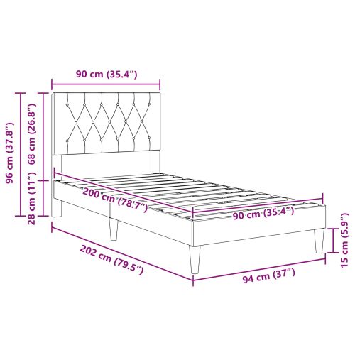 Рамка за легло с таблото Светлосиво 90 x 200 cm Кадифе