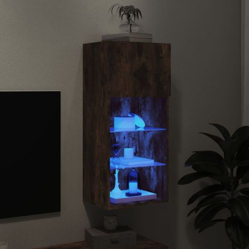 ТВ шкаф с LED осветление, опушен дъб, 40,5x30x90 см