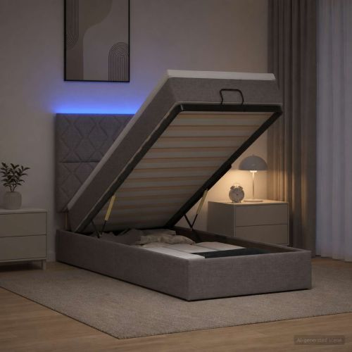 Отоман с матрак и LED с LED ленти Таупе 80 x 200 cm Текстил