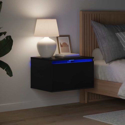 Нощно шкафче за стена с LED светлини, черно