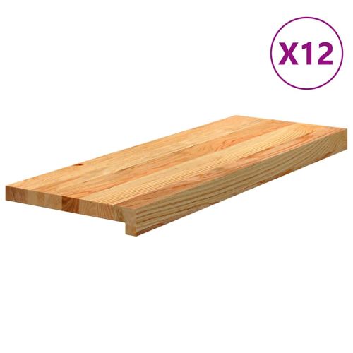 Стълбищни стъпала, 12 бр, светлокафяви, 70x25x2 см, дъб масив