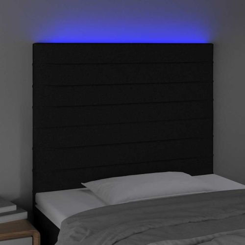 LED горна табла за легло, черна, 100x5x118/128 см, плат