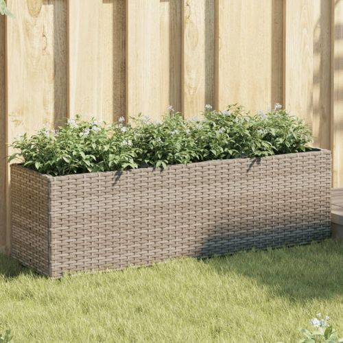 Градински плантер с 3 саксии, сив, 105x30x32 см, полиратан