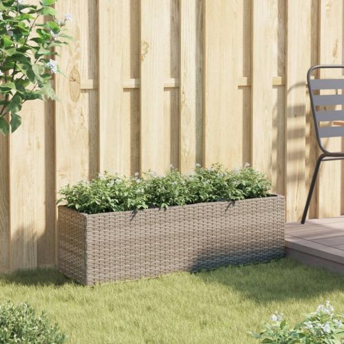 Градински плантер с 3 саксии, сив, 105x30x32 см, полиратан