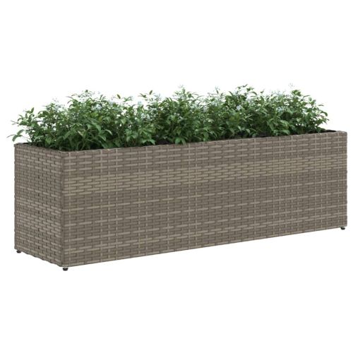 Градински плантер с 3 саксии, сив, 105x30x32 см, полиратан
