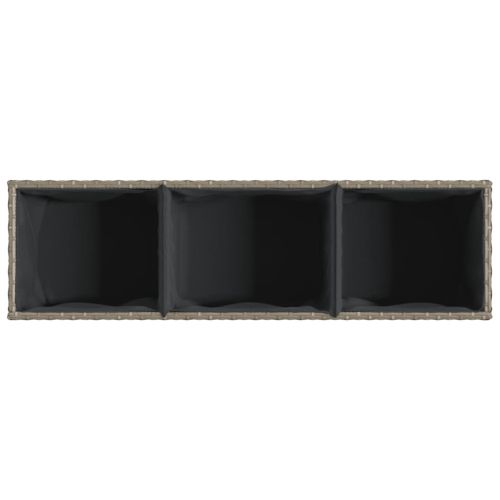 Градински плантер с 3 саксии, сив, 105x30x32 см, полиратан