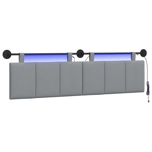 Табла за легло висяща С LED осветление Светлосиво Текстил