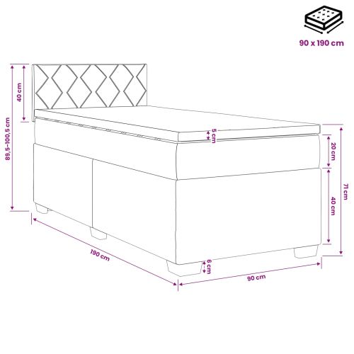 Континентално легло с матрак Светлосиво 90 x 190 cm Кадифе