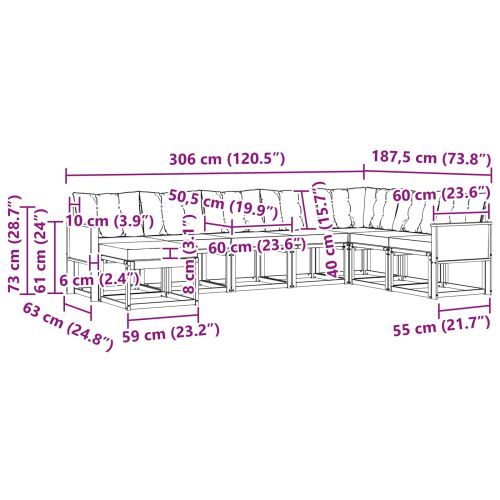 Комплект дивани за открито 8 бр. Натурален и Бежов