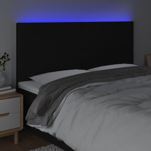 LED горна табла за легло, черна, 160x5x118/128 см, плат
