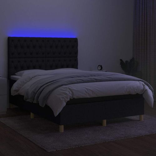 Боксспринг легло с матрак и LED, черно, 140x200 см, плат