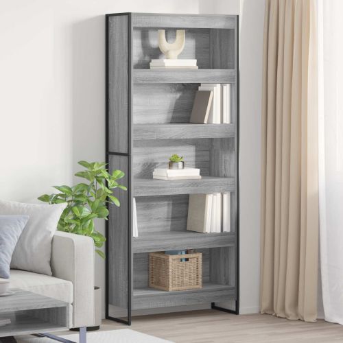 Шкаф за книги 80 x 30 x 189,5 см Инженерна дървесина Сив Сонома