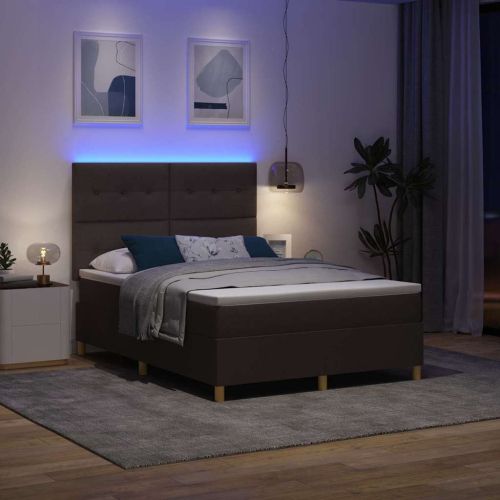 LED кутия за пружини с легло Тъмен кафяв 140 x 200 cm текстил