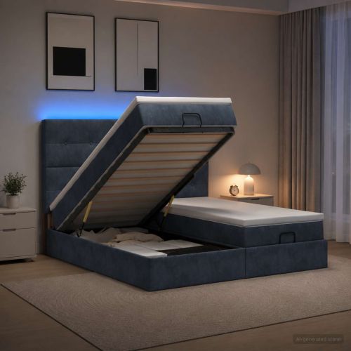 Отоман с матрак и LED с LED ленти Тъмносиво 200 x 200 cm Кадифе