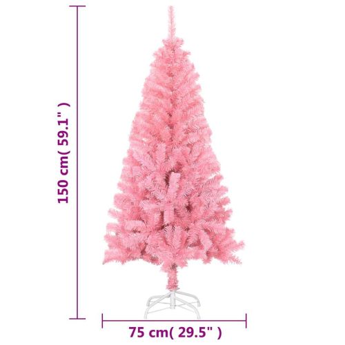 Изкуствена коледна елха със стойка, розова, 150 см, PVC