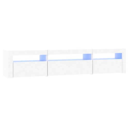 ТВ шкаф с LED осветление, бял, 195x35x40 см