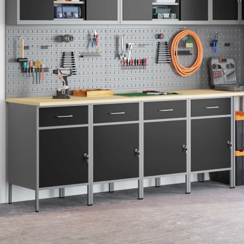 Работен кабинет с чекмедже 4 бр. Черен и Сив 200 x 55 x 85 см