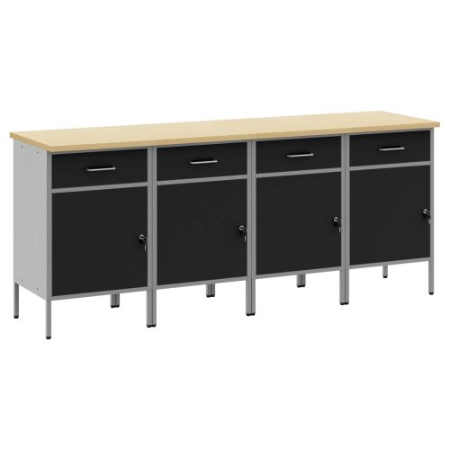Работен кабинет с чекмедже 4 бр. Черен и Сив 200 x 55 x 85 см