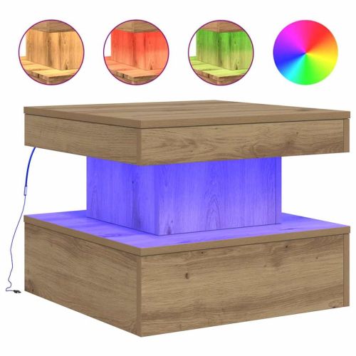 Маса за кафе с LED осветление, дъб артизан, 50x50x40 см